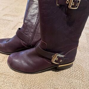 Vince Camuto Purple Heeled Boots with Gold Buckles